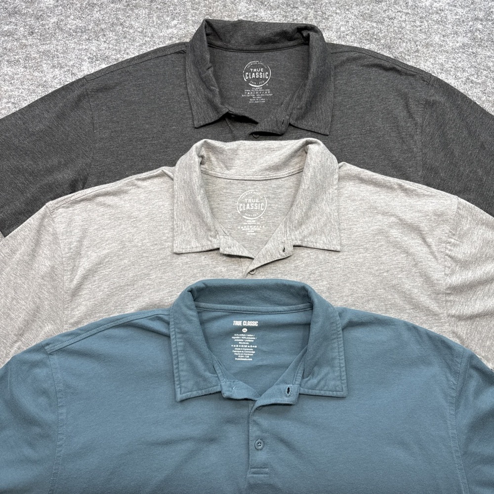 True Classic polo shirts mens XL gray blue active golf casual work slim LOT of 3